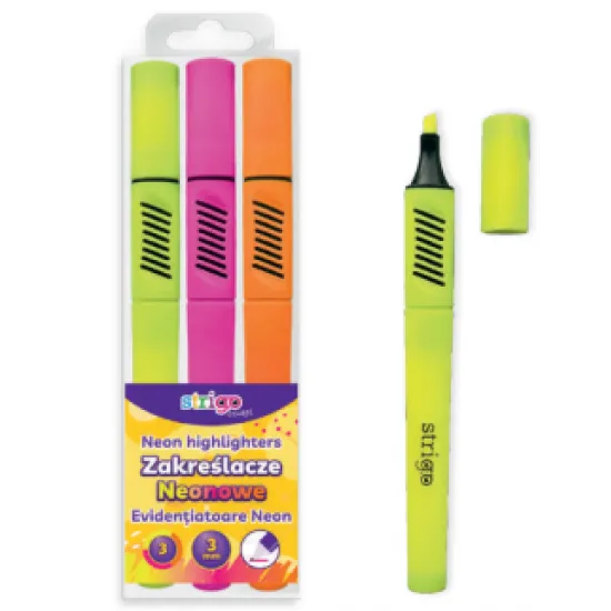 Evidentiatoare Strigo triunghiulare, neon, 3 culori, 3mm, varf tesit SSC350 Evidentiatoare Strigo triunghiulare, neon, 3 culori, 3mm, varf tesit SSC350