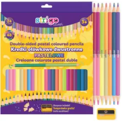 Creioane colorate duble, Strigo, 24 bucati, 48 culori Pastel, triunghiulare, cu ascutitoare SSC352 Creioane colorate duble, Strigo, 24 bucati, 48 culori Pastel, triunghiulare, cu ascutitoare SSC352