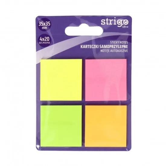 Notite autoadezive Strigo patrate, 4x20 file neon, 35x35 mm SSN035