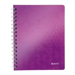 Caiet de birou Leitz WOW, PP, A5, cu spira, matematica, mov metalizat Caiet de birou Leitz WOW, PP, A5, cu spira, matematica, mov metalizat