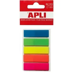 Index Apli, autoadeziv, plastic, 12 x 45 mm, 5 culori  x 25 file Index Apli, autoadeziv, plastic, 12 x 45 mm, 5 culori  x 25 file