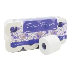 Hartie igienica mini, Celtex, Tissue Flowers, 3 straturi, alba, 8 role/set