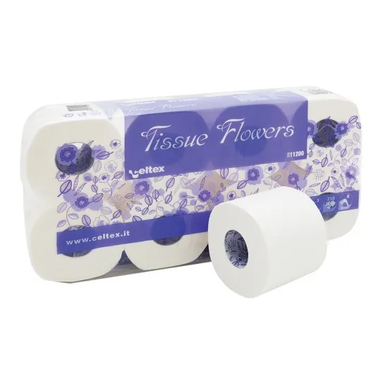 Hartie igienica mini, Celtex, Tissue Flowers, 3 straturi, alba, 8 role/set