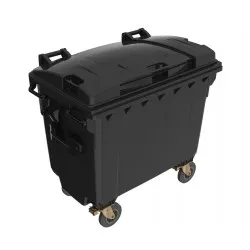Eurocontainer din material plastic 660 l negru cu capac plat Europlast - Transport Inclus