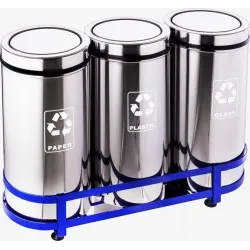 Set 3 cosuri pentru colectare selectiva, din inox, cu capac batant, 45L/recipient Set 3 cosuri pentru colectare selectiva, din inox, cu capac batant, 45L/recipient