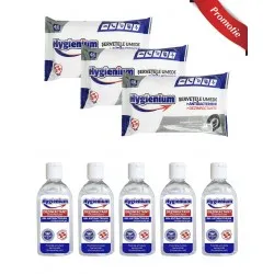Pachet 5 x gel antibacterian 50ml si 3 x Servetele antibacteriene 48 buc Hygienium Pachet 5 x gel antibacterian 50ml si 3 x Servetele antibacteriene 48 buc Hygienium