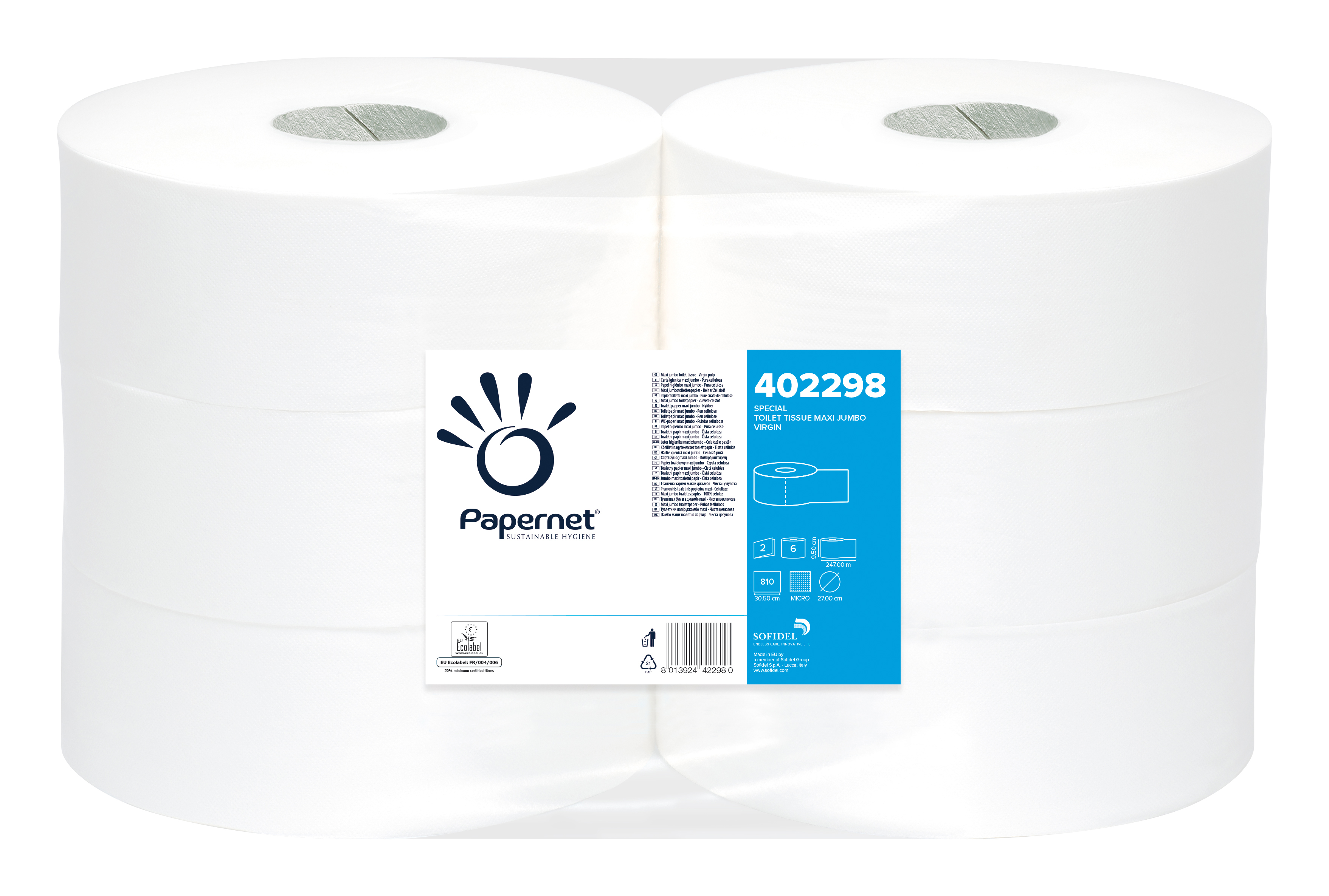 Hartie igienica maxi jumbo  Over Soft alb  in 2 straturi  6 role/bax  Papernet  247m