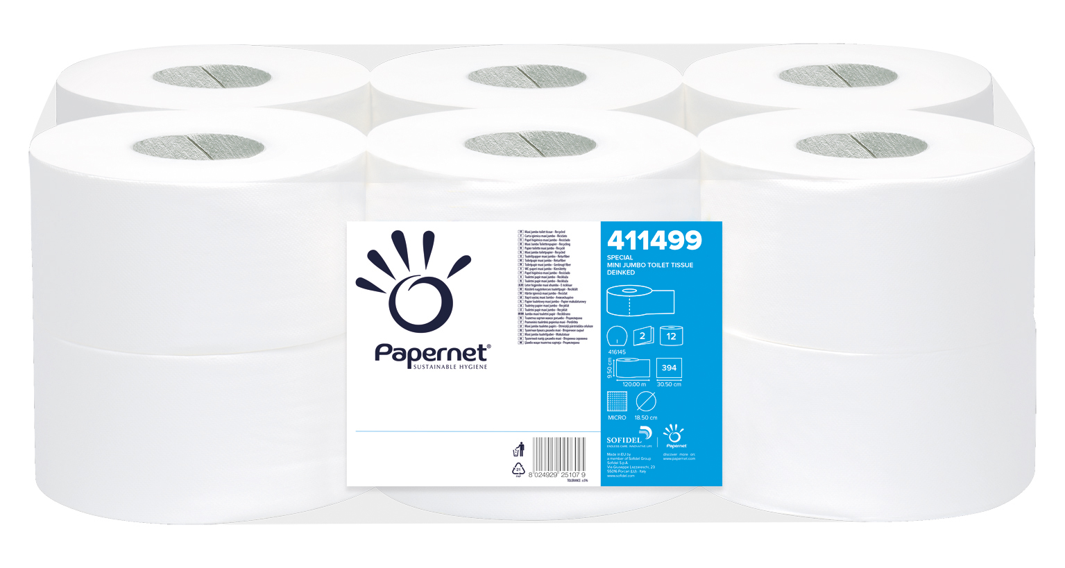 Hartie igienica mini jumbo  2 straturi  deink  Papernet  12 role/bax  380grame