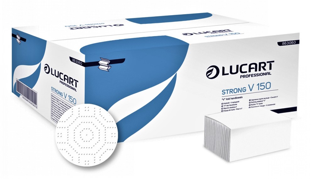 Prosoape albe  pliate in V  2 straturi  25x23cm  Lucart  150/pachet