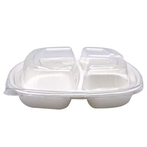 Farfurie bio patrata 3 compartimente p039 50 buc/set cu capac