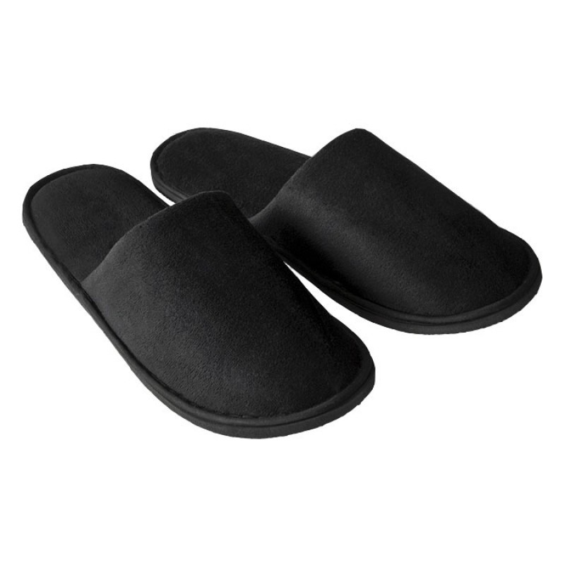 Papuci inchisi in fata din bumbac 100% velour negru talpa 6mm HL 107 sanito.ro