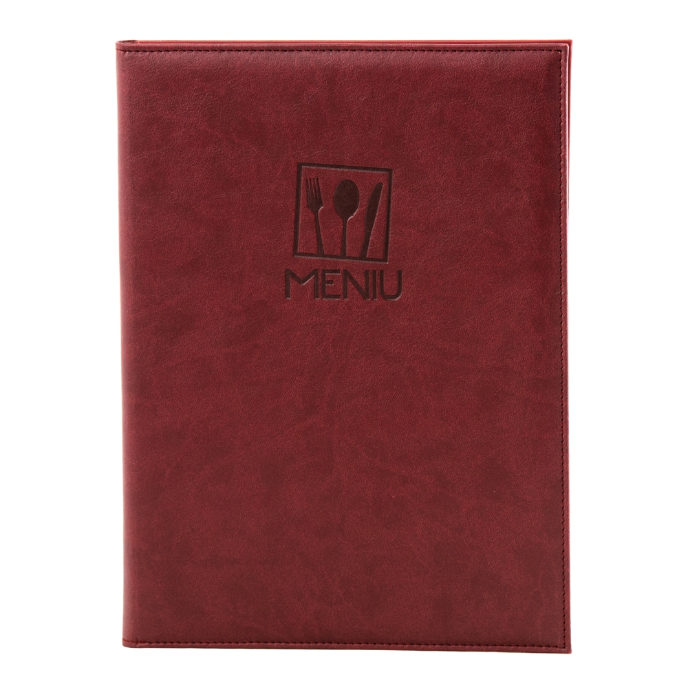 Mapa meniu a4+ leatherlike piele pu interior/exterior lavabila bordo