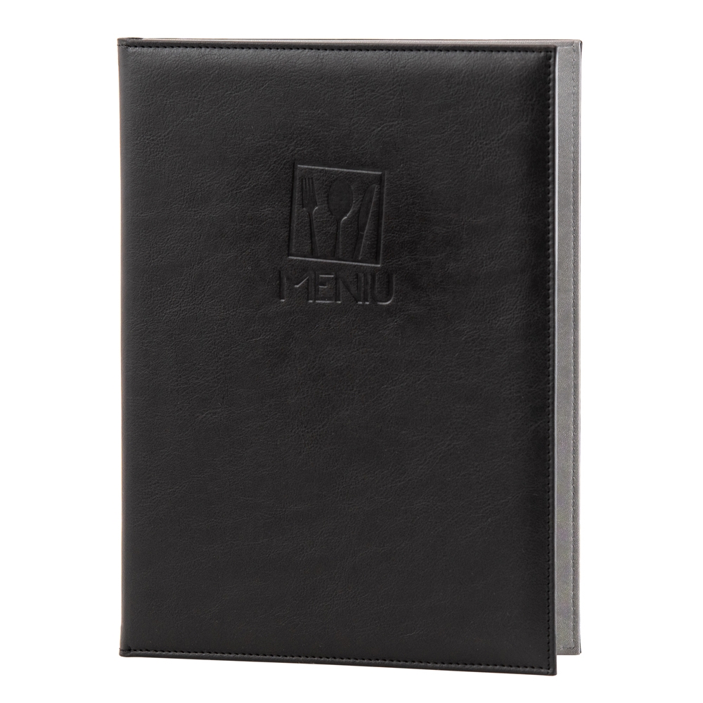 Mapa meniu a4+ leatherlike piele pu interior/exterior lavabila negru