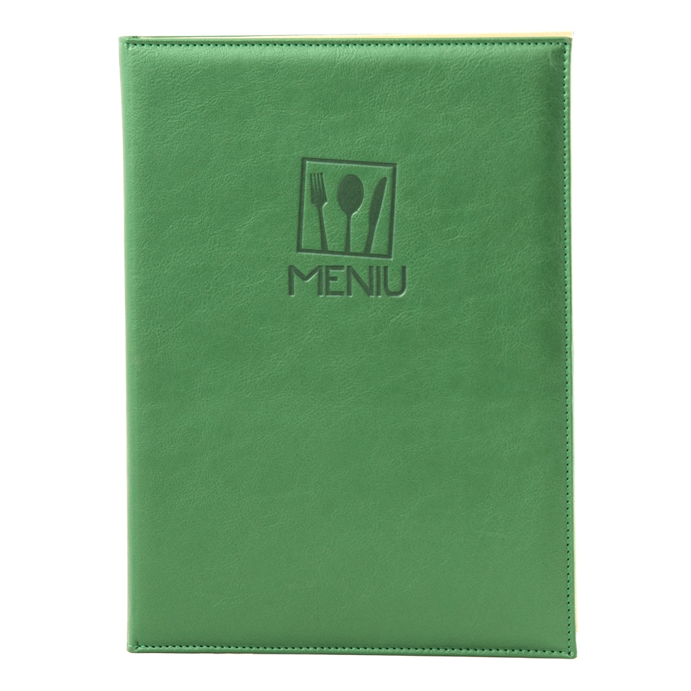 Mapa meniu a4+ leatherlike piele pu interior/exterior lavabila verde