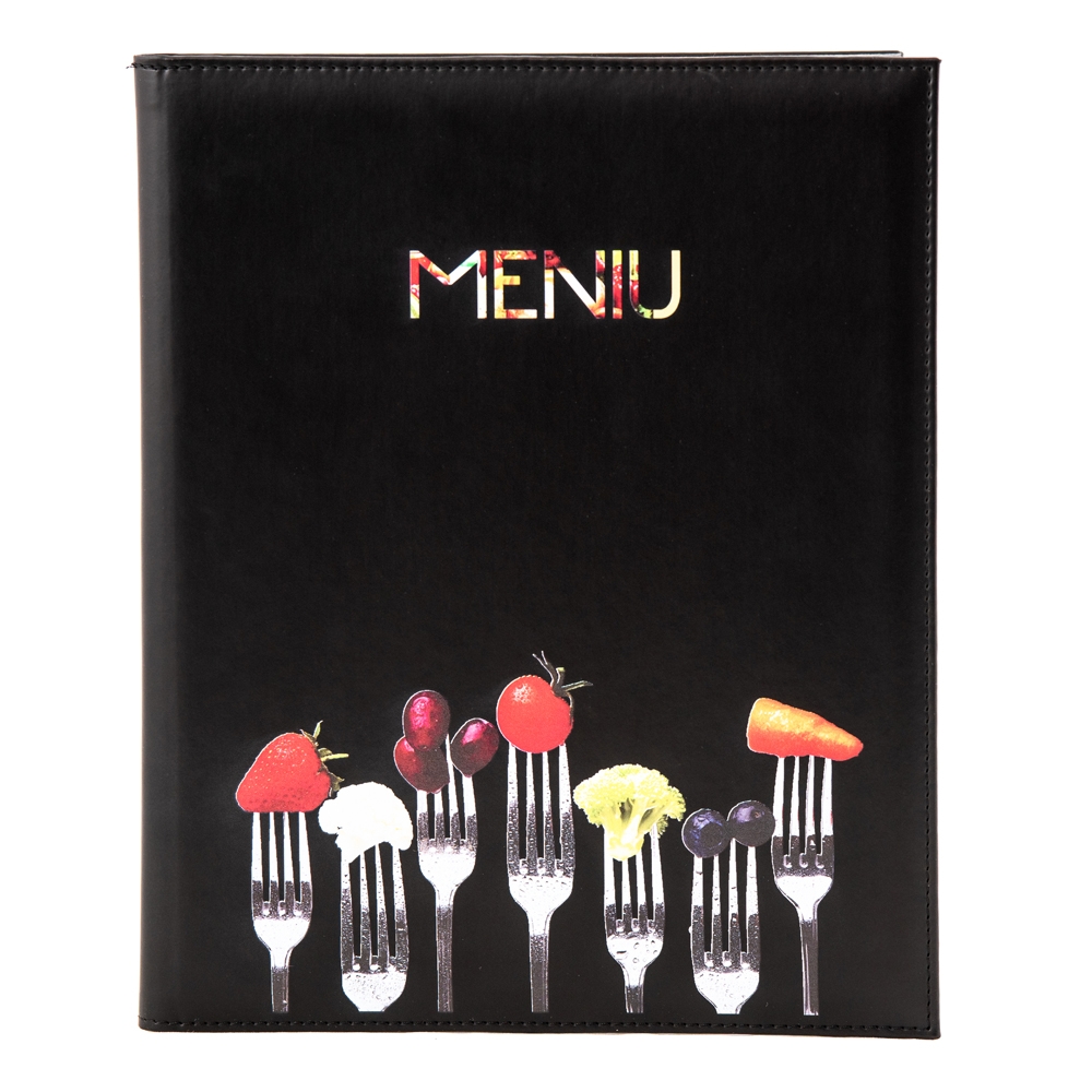 Mapa meniu a4+ softleather piele pu interior/exterior lavabila negru