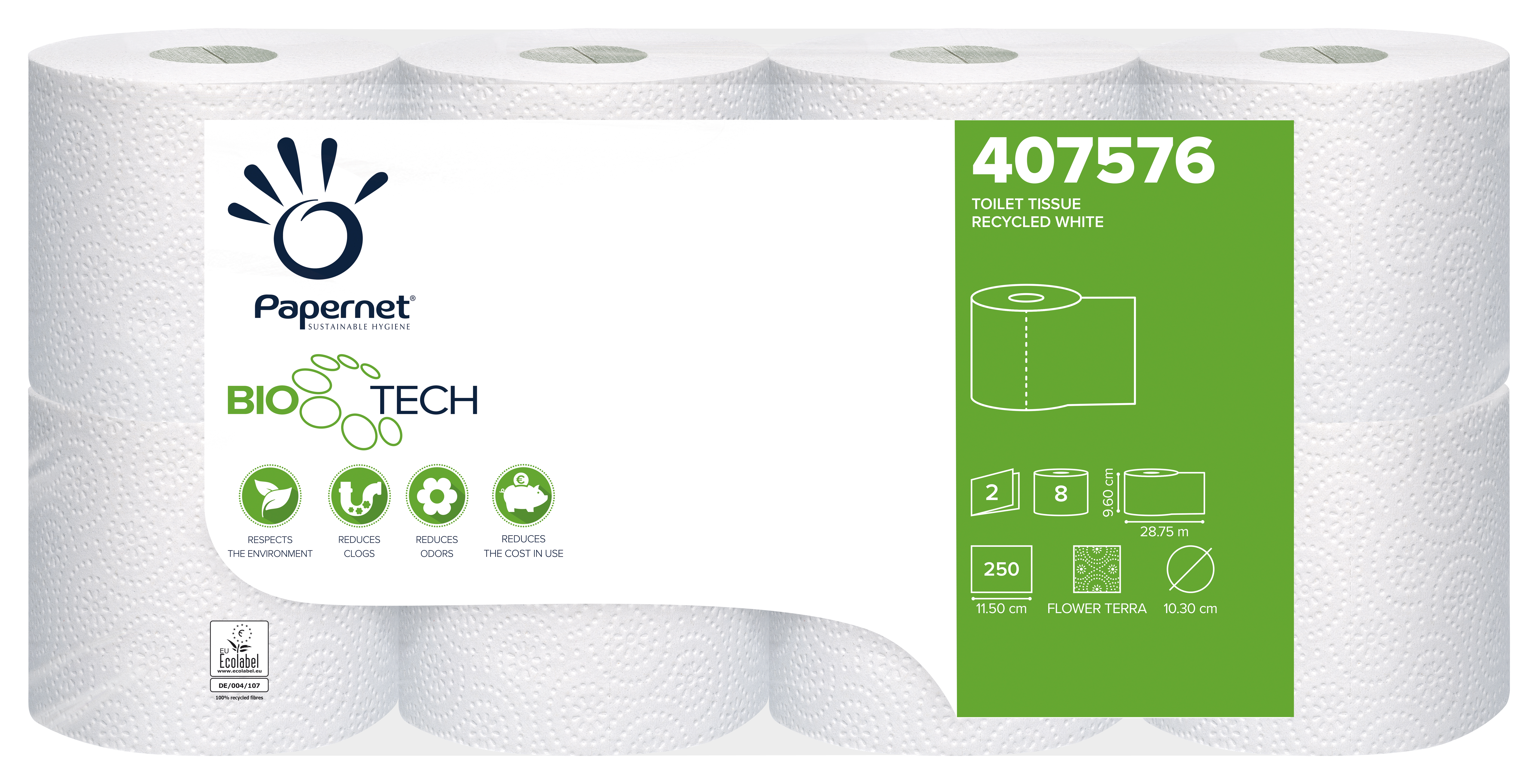 Hartie igienica deink superioara  Bio Tech  in 2 straturi  Papernet  766gr  8 role/pachet