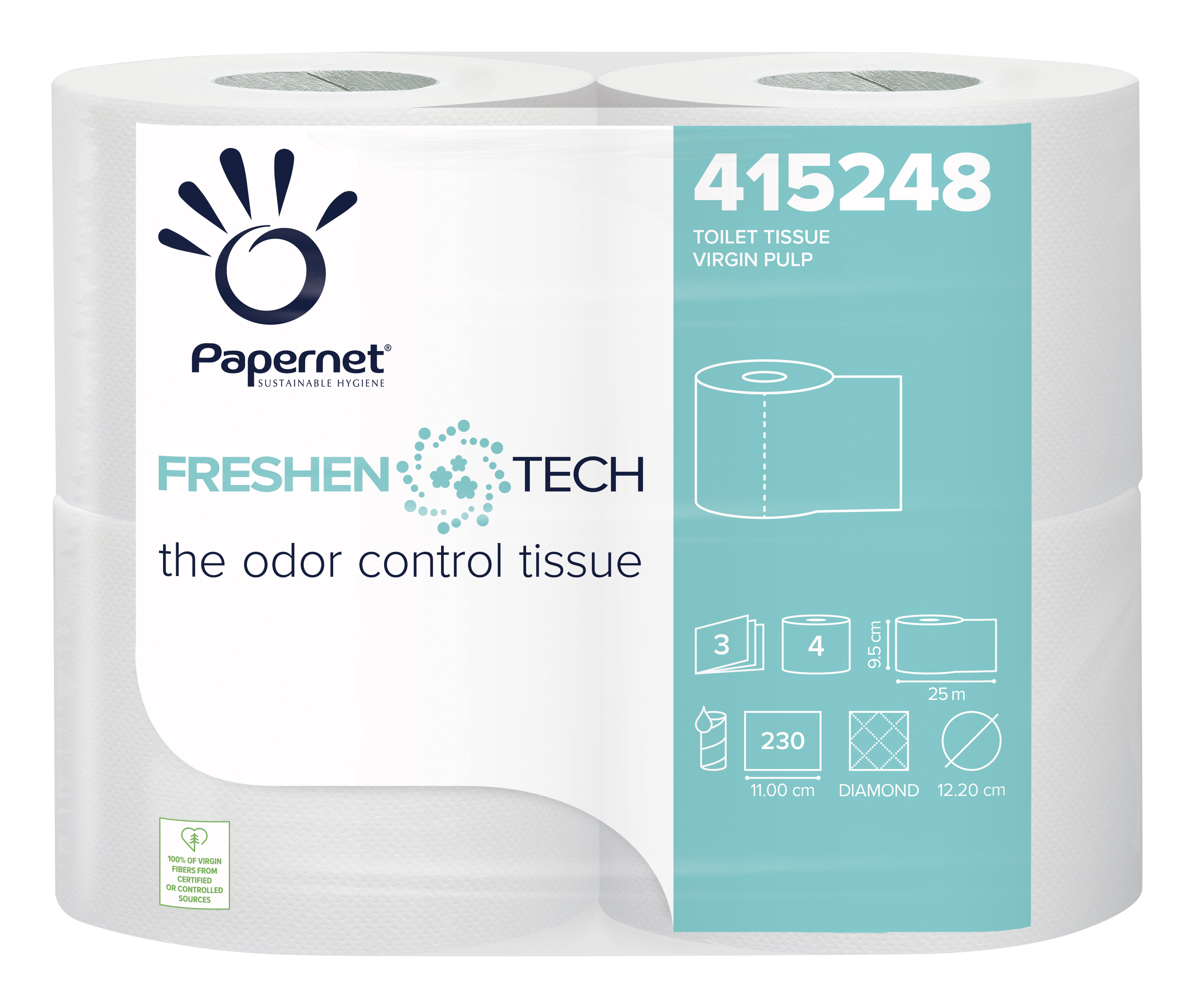 Hartie igienica superioara Freshen Tech in 3 straturi 470gr Papernet 4 role/pachet Papernet