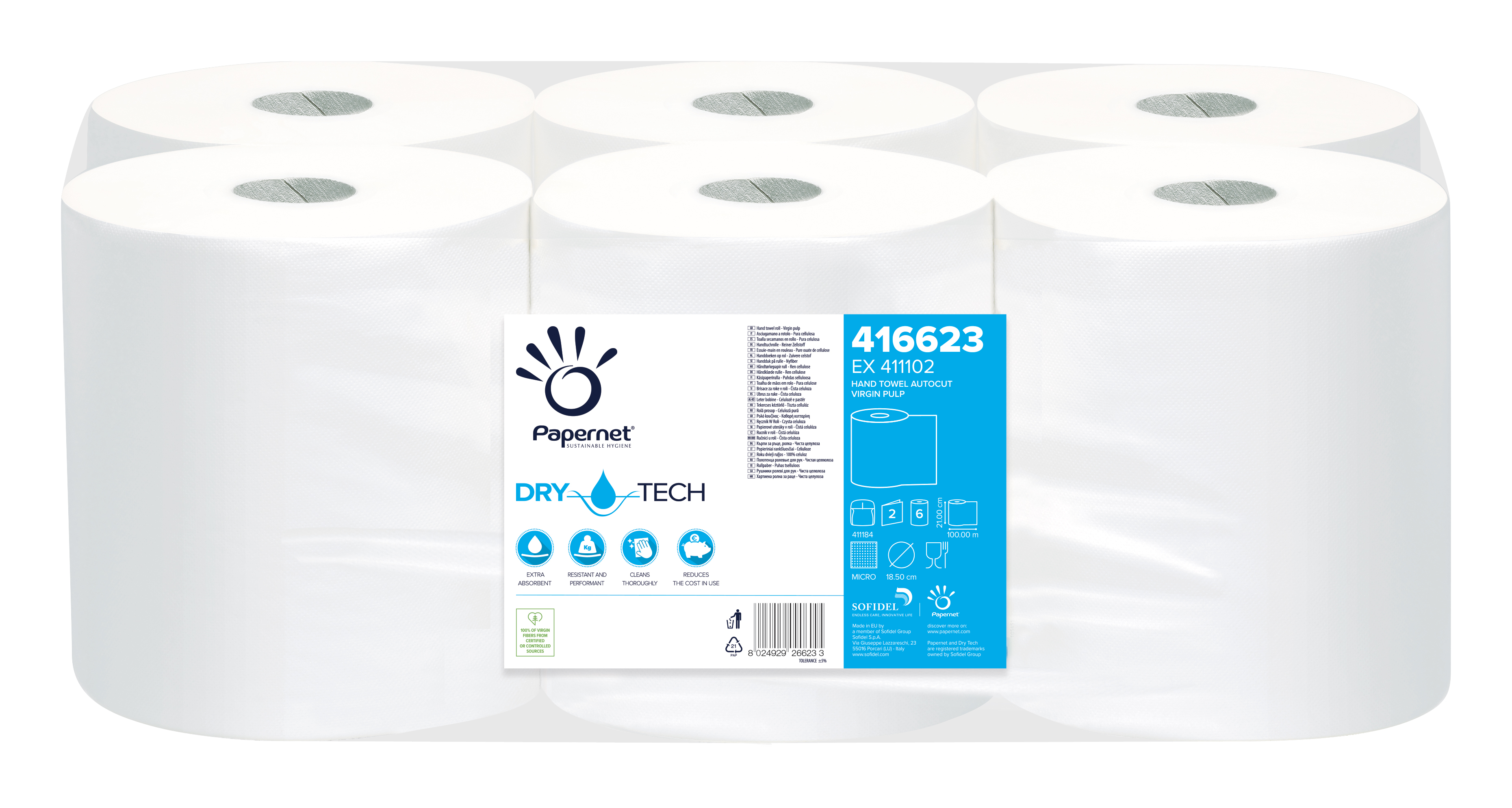Rola prosop cu derulare externa  in 2 straturi  Dry Tech  TAD  Papernet  100m