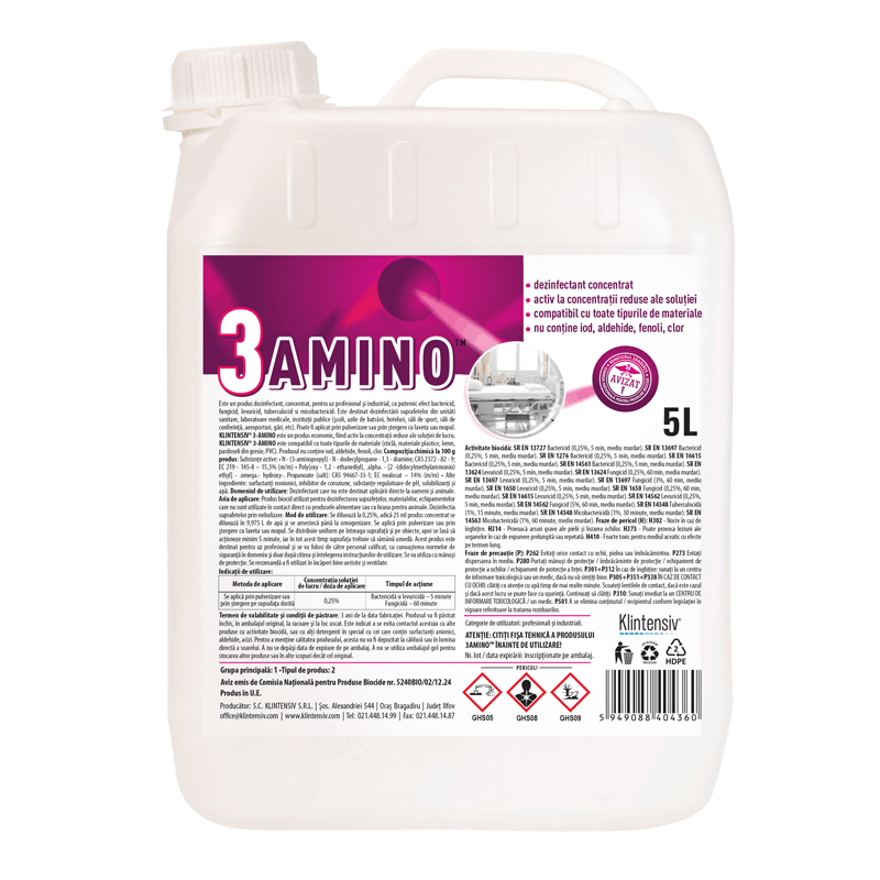 KLINTENSIV® 3-Amino – Dezinfectant concentrat pentru suprafete 5 litru Klintensiv imagine 2022 depozituldepapetarie.ro