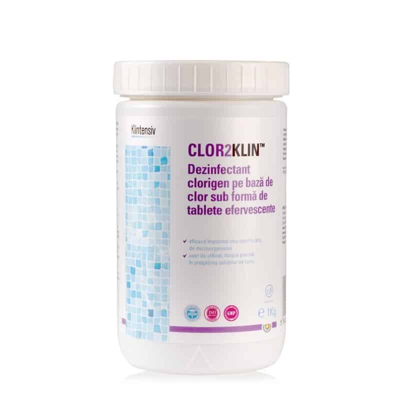 CLOR2KLIN™ – Dezinfectant clorigen (pe baza de clor) sub forma de tablete efervescente 1 kg Klintensiv