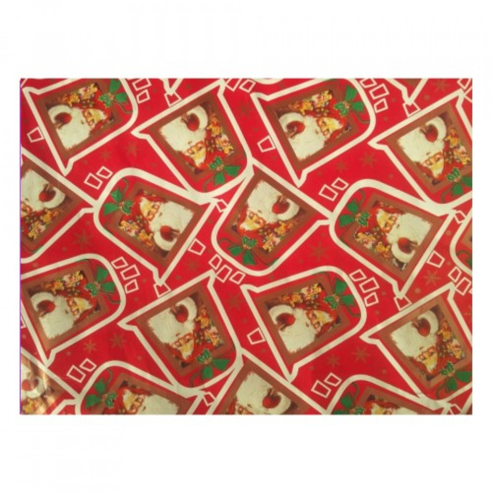 Coli hartie de impachetat  model Mos Craciun  Rosu  50x70 cm  100 buc/set
