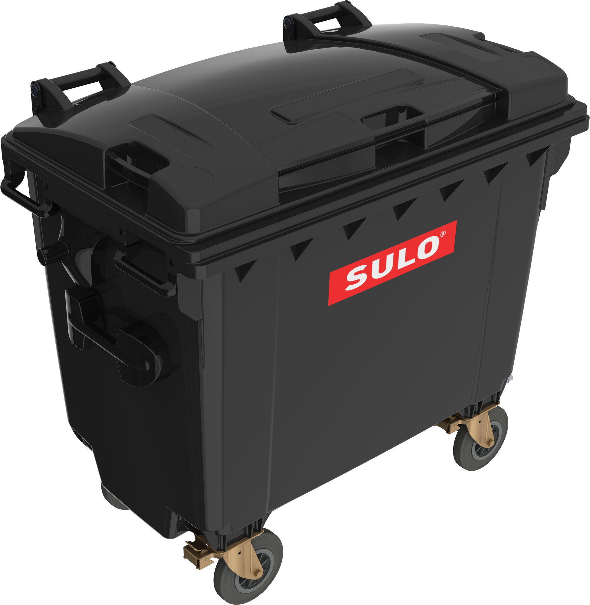Eurocontainer din material plastic 660 l negru cu capac plat SULO – Transport Inclus 660