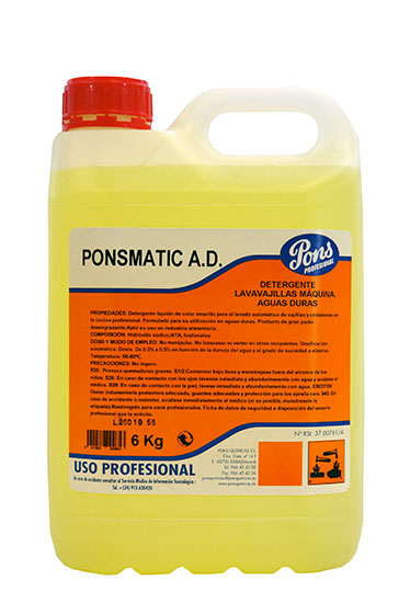 Ponsmatic-A.D.-Detergent Profesional Lichid Pentru Spalarea Automata A Vaselor Recomandat Pentru Apa Cu Duritate Mare 6l Asevi sanito.ro