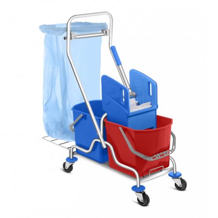 Carucior curatenie profesional dublu otel cromat cu holder gunoi