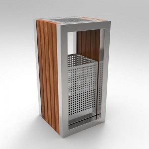 Kuokio c cos scrumiera cu design modern din inox si lemn 30x30x70cm