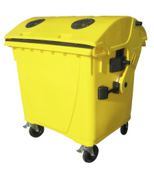 Eurocontainer din material plastic 1100 l galben cu capac rotund culoare galbena fara inchizatoare pentru capac – colectare plastic MEVATEC – Transport Inclus sanito.ro