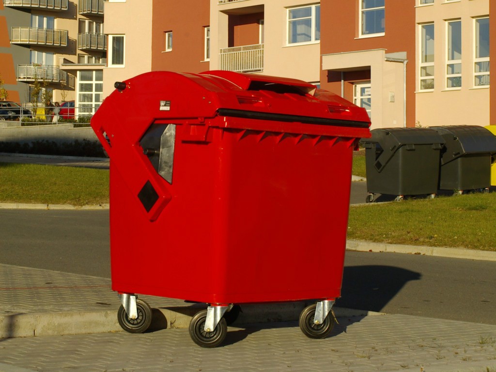 Container HDPE CLE 1100L cu capac rotund rosu - Transport inclus