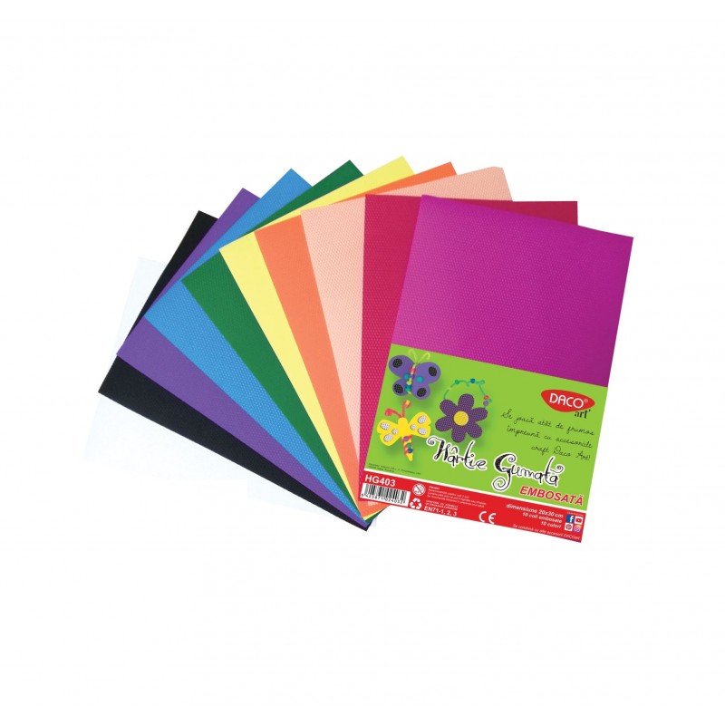 Hartie gumata embosata 20x30 cm 10 coli 10 culori daco hg403