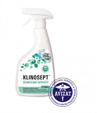KLINOSEPT™ – Dezinfectant rapid pentru suprafete RTU – pe baza de alcool 500 ml Klintensiv