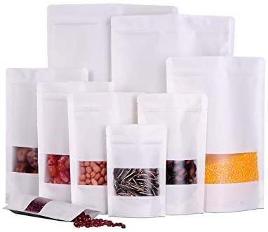 Set 100 bucati Pungi stand-up cu fereastra si fermoar ALBA 16x27cm