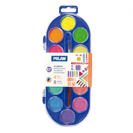 Acuarele 8 metal + 4 fluo culori milan