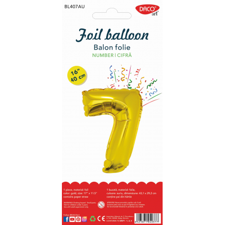Balon folie cifra 7 auriu 40 cm daco bl407au