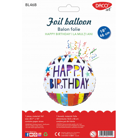 Balon folie happy birthday 46 cm daco bl46b