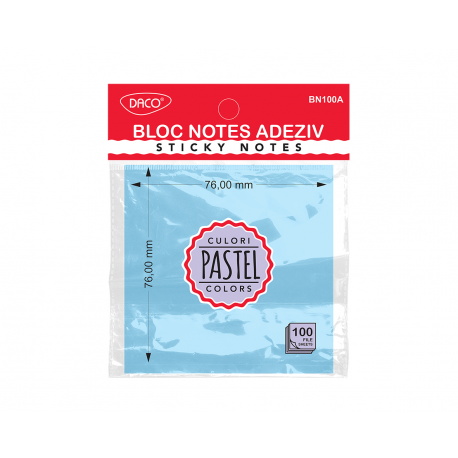 Bloc notes adeziv 76x76 albastru pastel daco bn100a