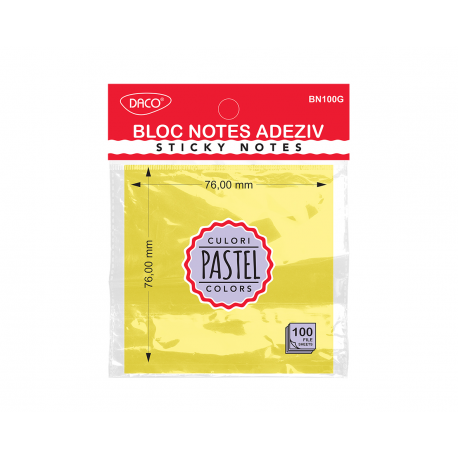 Bloc notes adeziv 76x76 galben pastel daco bn100g