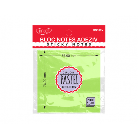 Bloc notes adeziv 76x76 verde pastel daco bn100v