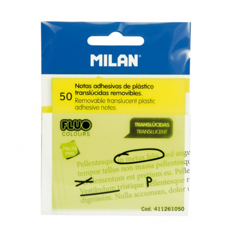 Bloc notes adeziv plastic 76x76 galben milan 