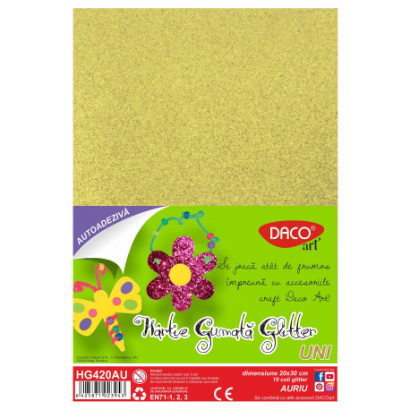 Hartie gumata aa glitter hg420au 20x30cm 10coli daco