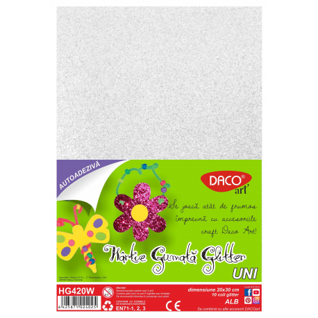 Hartie gumata aa glitter hg420w 20x30cm 10coli daco