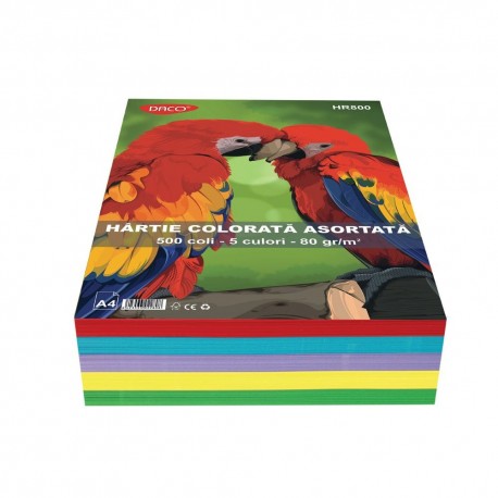 Hartie colorata asortata a4 80g/mp 500 de coli daco-hr800 5 culori