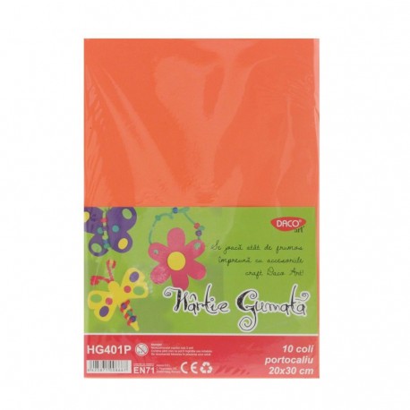 Hartie gumata 20x30 cm 10coli portocaliu Daco hg401p