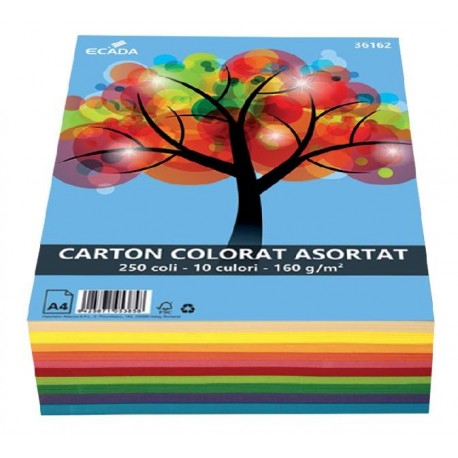 Carton colorat asortat a4 160g/mp ecada x 250 coli/top-36162