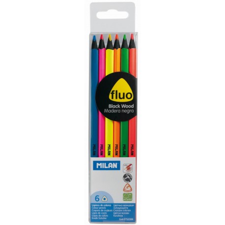 Creion color 6 fluo lemn negru milan