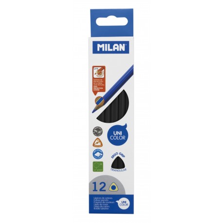 Creion color unicolor set 12 milan negru
