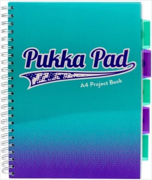 Caiet cu spirala si separatoare Pukka Project Book Fusion A4 albastru marin 8409-FUS