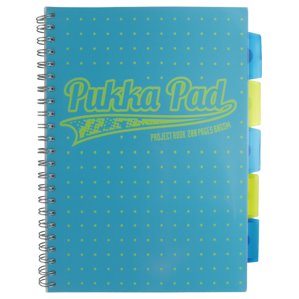 Caiet cu spirala si separatoare Pukka Project Book Neon Dots A4 albastru 8471-NEO